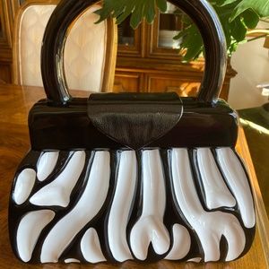 Authentic Rocio Wooden Handbag, Vintage Design, Bold Black and White, Like -New